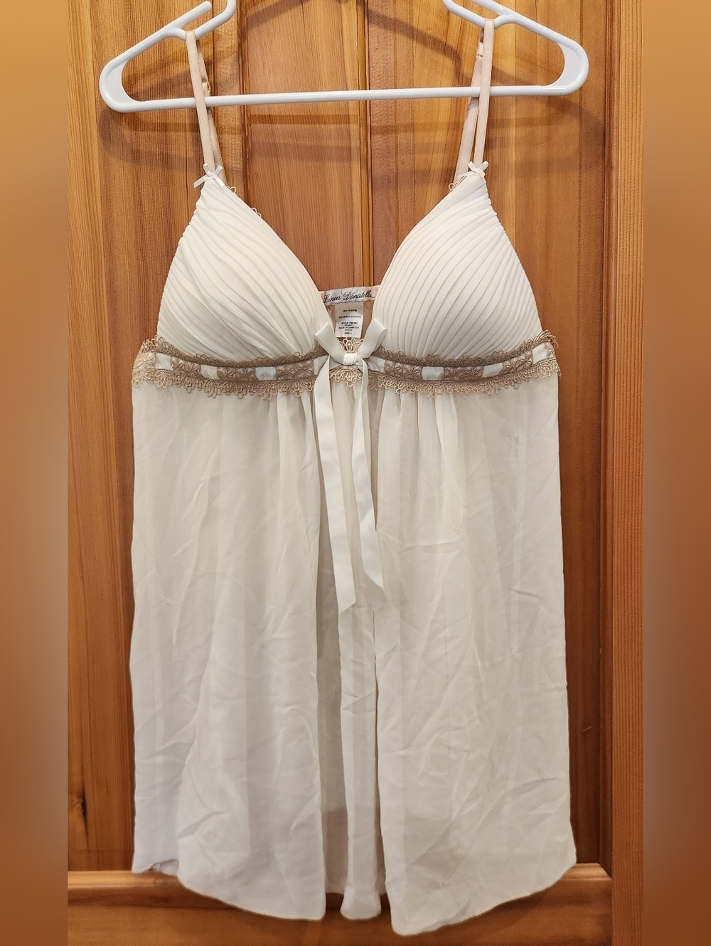 Linea Donatella Ivory and Beige Lace-Trim Chemise